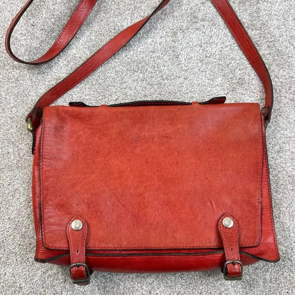Vintage Red Genuine Leather Classic Cross-Body Messenger Bag Purse